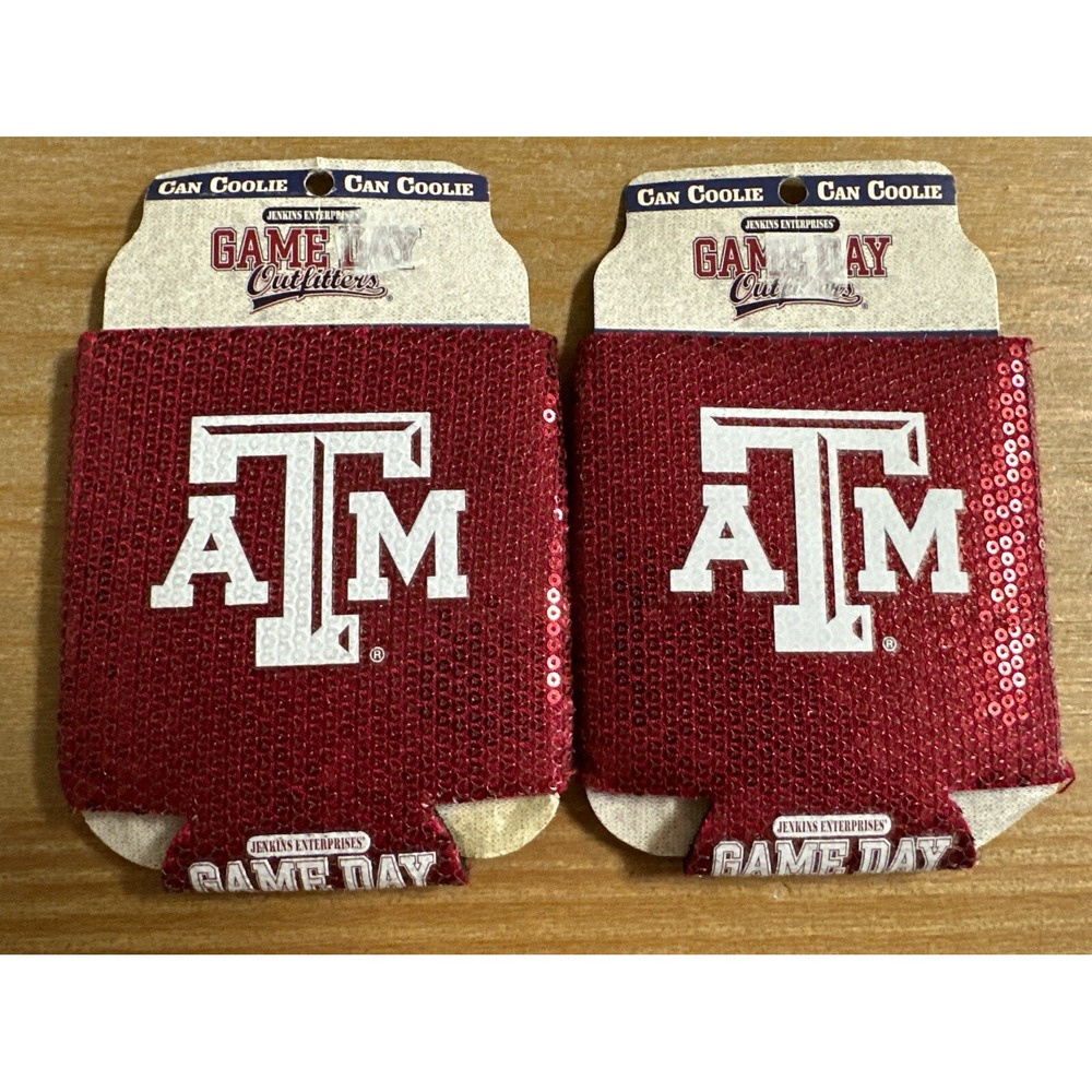 2‎ Texas A&M Aggies NCAA Can Coolie Koozie Coozie Football Sparkle Sequin NOS
